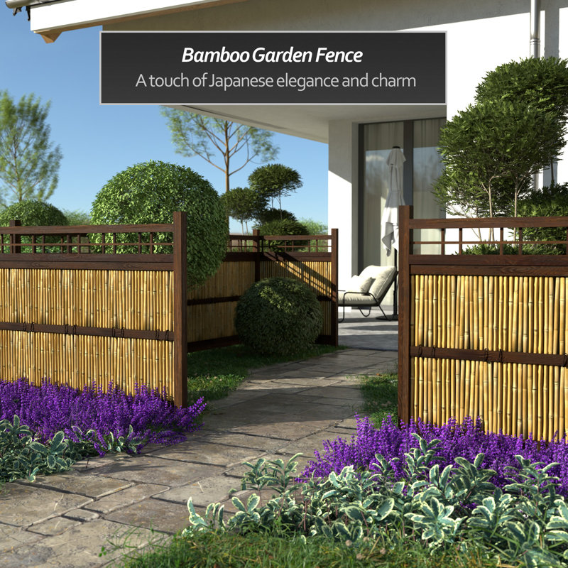 Japanese Zen Garden Fence Panel, 4' H x 5.5' W, Light Bamboo