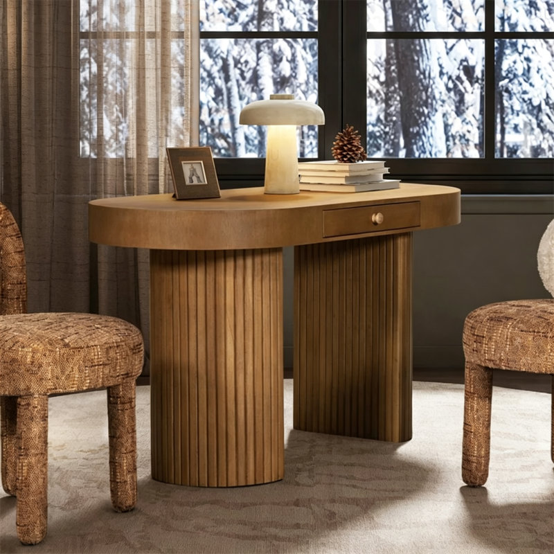Console Mid-Century en bois naturel, H 29,5 po x l 47,2 po x P 23,6 po