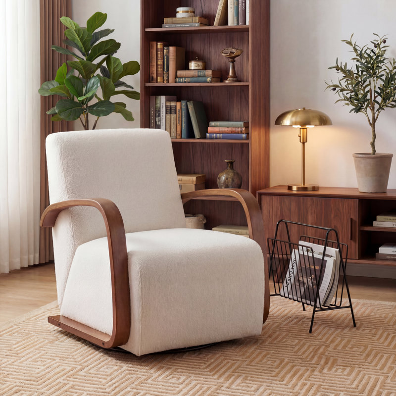 Modern Swivel Accent Chair with Bentwood Arms, Beige
