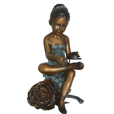 Statue danseuse avec rose bronze - Taille: L 15 po x l 17 po x H 26 po.