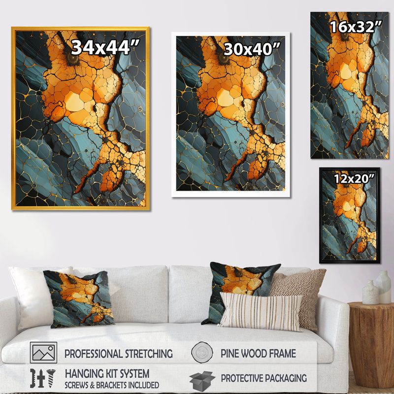 Marbre jaune et élégance III - art mural géométrique, H 32 po x l 16 po x P 1 po, Toile tendue