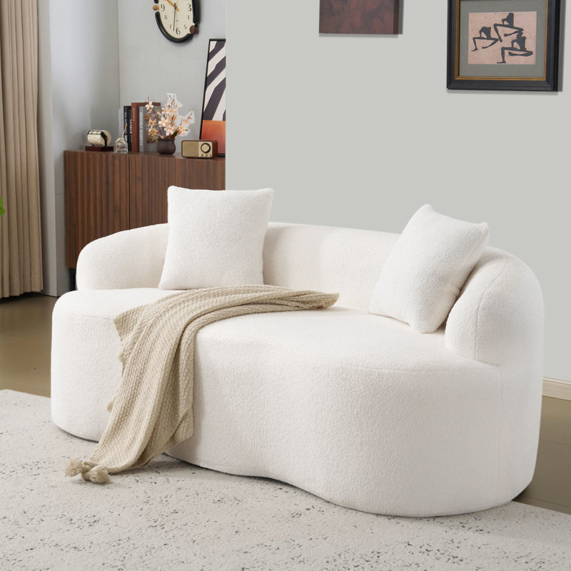 Crème de couleur incurvée 2 places avec accoudoir rond, idéal pour le bureau et les petites chambres à coucher, sans assemblage, mousse à haute densité, siège à ressorts en mousse, salon confortable, assemblage requis,
