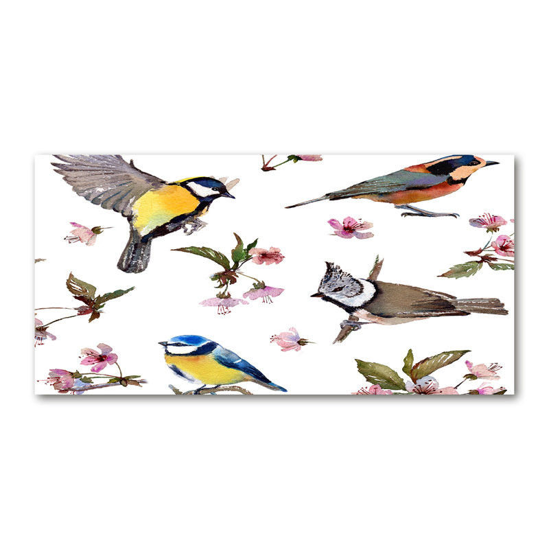Birds Cherry Blossoms - Wrapped Canvas Print