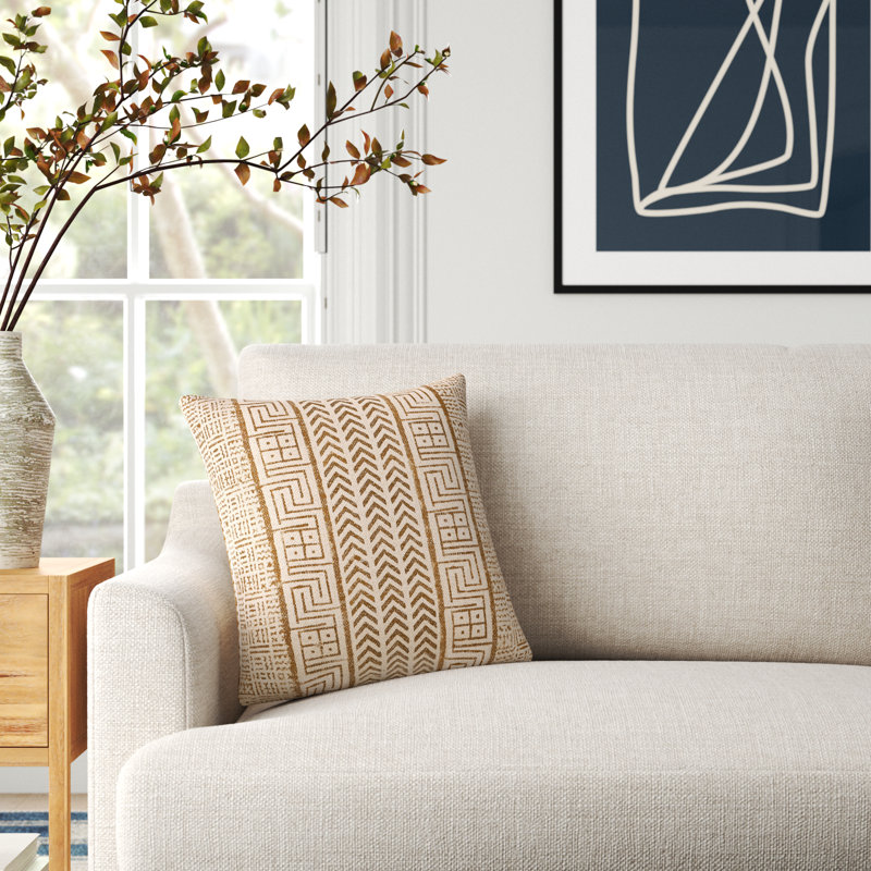 Zetta Geometric Cotton Throw Pillow, 18" x 18", Beige/Camel, Polyester/Polyfill