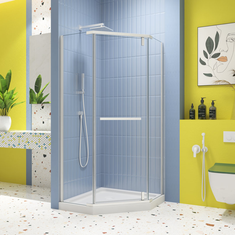 -Angle Shower Door Pivot - 1/4" Tempered Glass Matte White 34.75 In. X 72 System Leak- Enclosure Stable Good Leakage Design