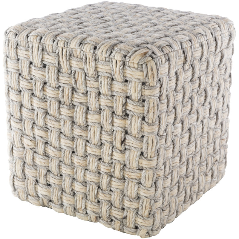 Etha Bailey 18" Square Woven Pouf Ottoman, Cream