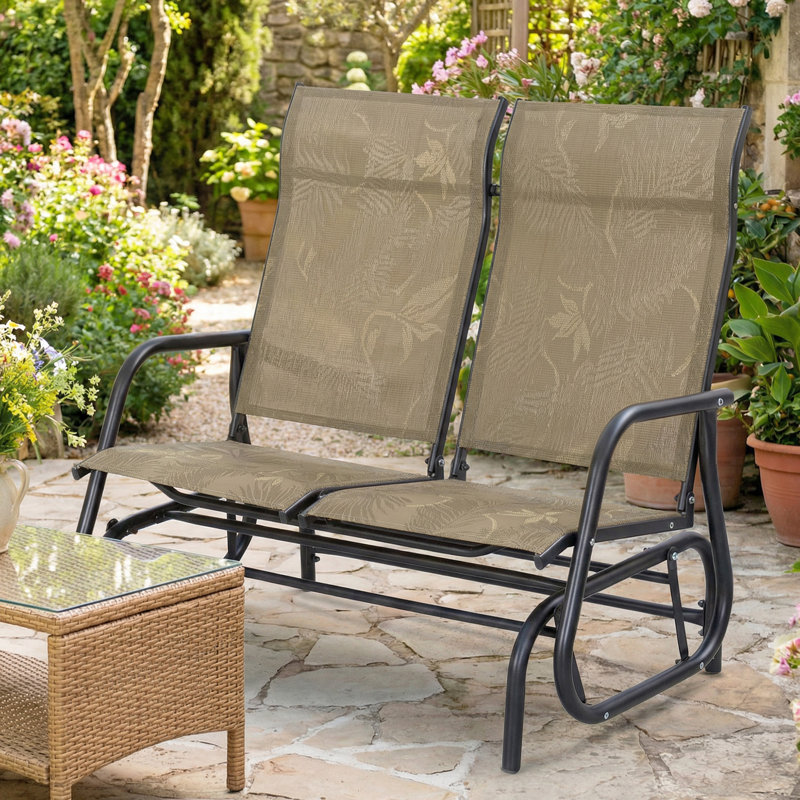 Banc oscillant d'extérieur, fauteuil de jardin pour 2 personnes, brun, Brun