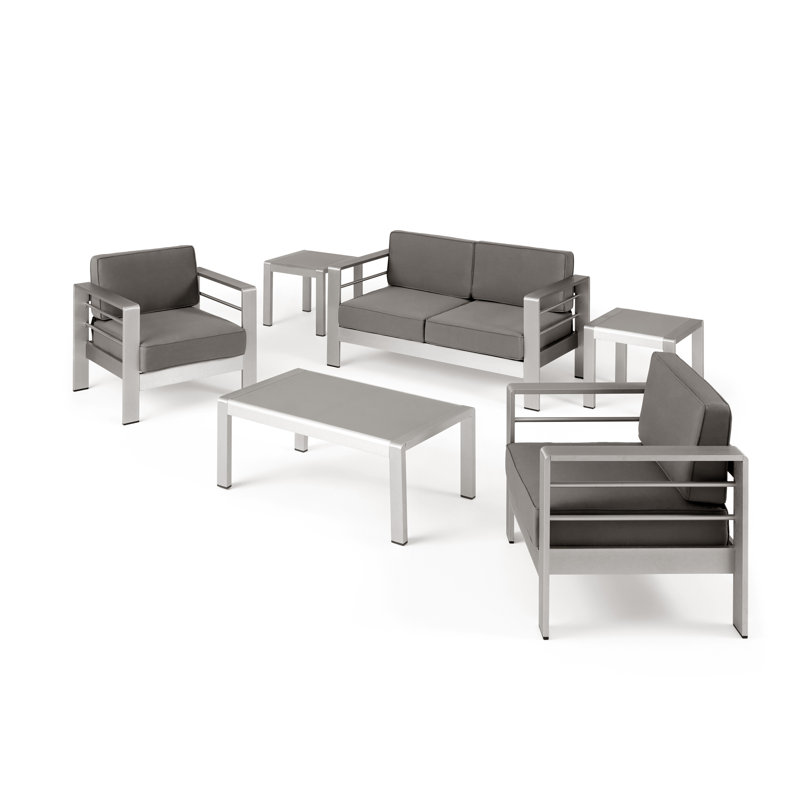 4 - Person Patio Conversation Set with Cushions, Silver Frame / Khaki Cushion