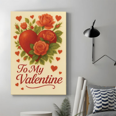 1pc Valentine's Day Framed Canvas Wall Art Prints Poster, Roses and Heart Art Posters Canvas Print Painting for Living Room Bedroom Office Bathroom Do