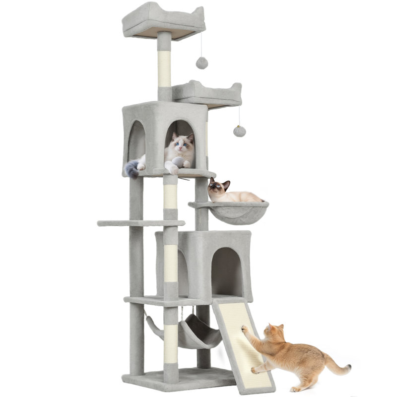 Arbre à chat 70 po, tour à chat multi-niveaux avec 2 condos, gris clair, Gris clair