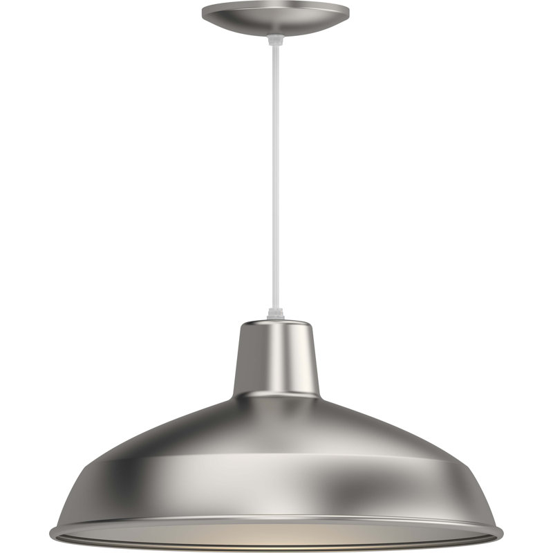  1-Light Indoor Brushed Nickel Inverted Bowl Barn Farmhouse Hanging Pendant, Brushed Nickel