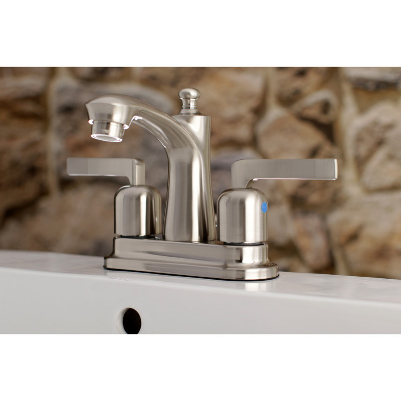Kingston Brass Centurion Two-Handle 3-Hole Deck Mount 4" Centerset Bathroom Faucet with Plastic Pop-Up, Brushed Nickel