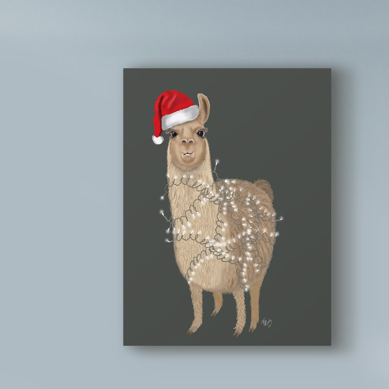 «Llama, Christmas Lights 1» par Fab Funky, reproduction d'art graphique sur toile, H 32 po x l 24 po x P 2 po