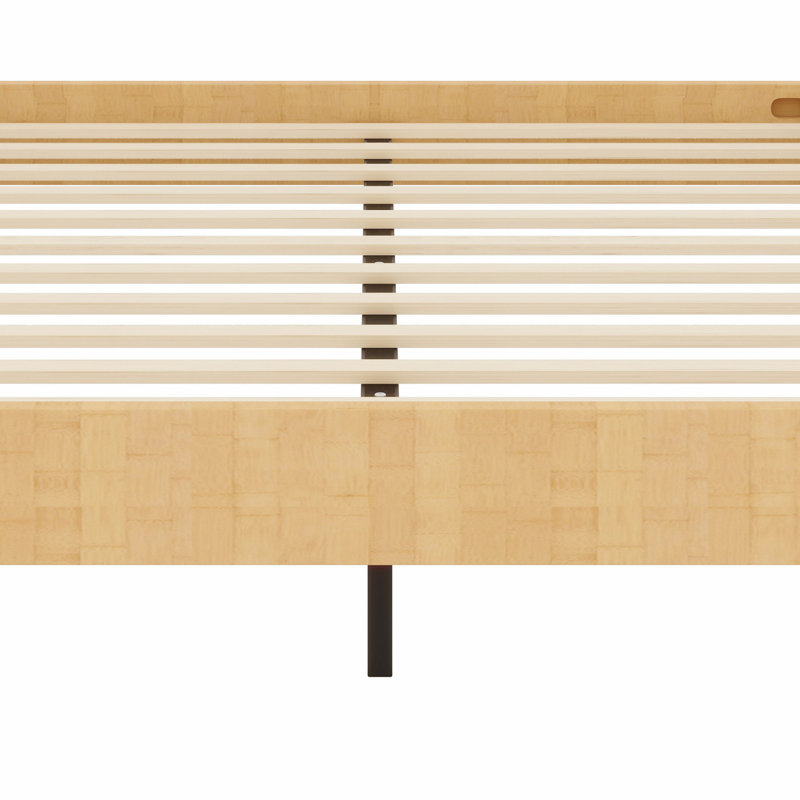 Base de lit plateforme en bois durable avec lattes de bois et support en métal, Naturel