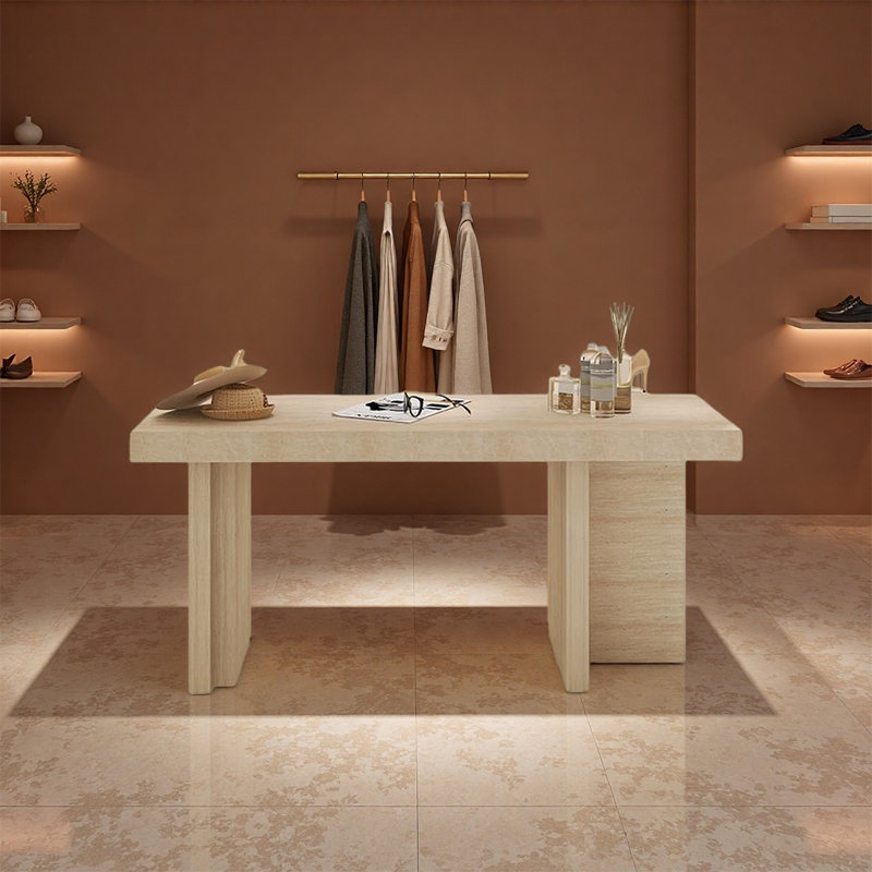 Table de présentation beige minimaliste