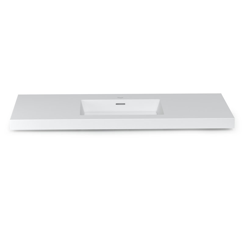 48-Inch Modern White Engineered Stone Bathroom Vanity Top with Integrated Rectangular Sink