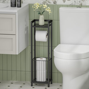 Porte-papier hygiénique étroit avec support de rangement pour rouleau de salle de bain autoportant pour petits espaces et rangement supplémentaire de papier hygiénique