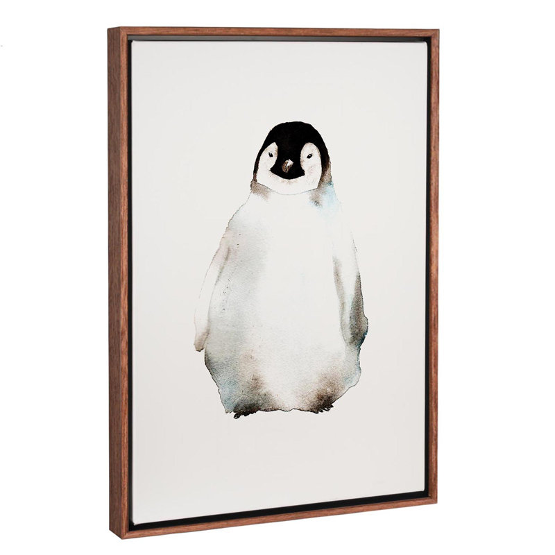 Art pingouin, H 26 po x l 18 po x P 1,5 po, Toile avec cadre en bois brun
