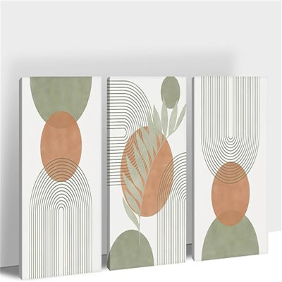 Ensemble d'art mural, ensemble de 3 décorations murales neutres de style Mid-Century, beige géométrique, feuille de lune, impressions sur toile pour chambre à coucher, décoration murale de salon Boho 12 po x 18 po x 3 pièces