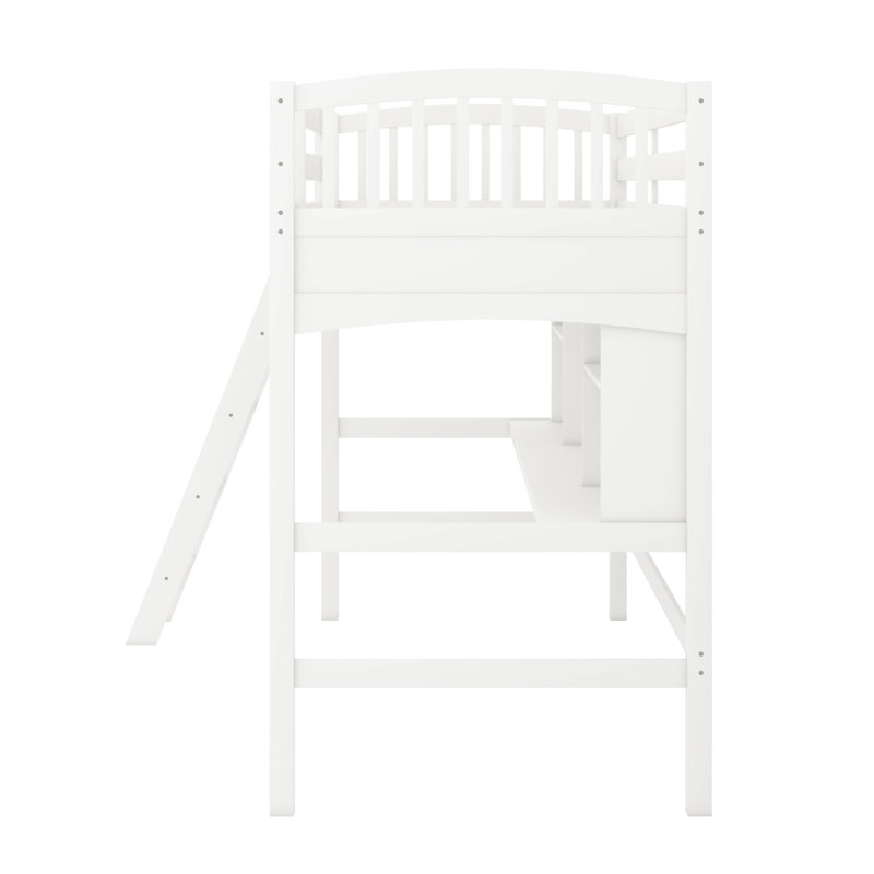 Loft Bed With Storage Shelves, Desk And Ladder, White