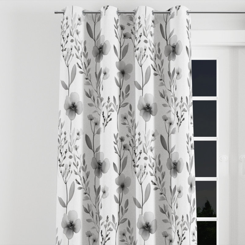 Rideaux à motif floral - œillets Boltuch gris - 1 panneau, L 52 po x L 120 po, Œillets argentés