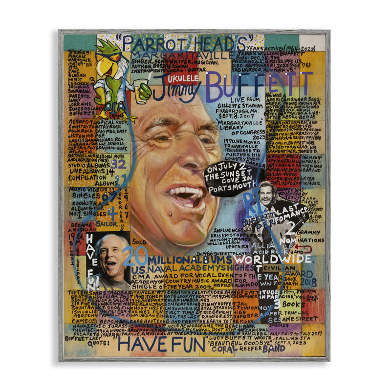 Jimmy Buffet Collage, estampe numérique encadrée par Sabin, Estampe numérique Farmhouse, H 14 po x l 11 po