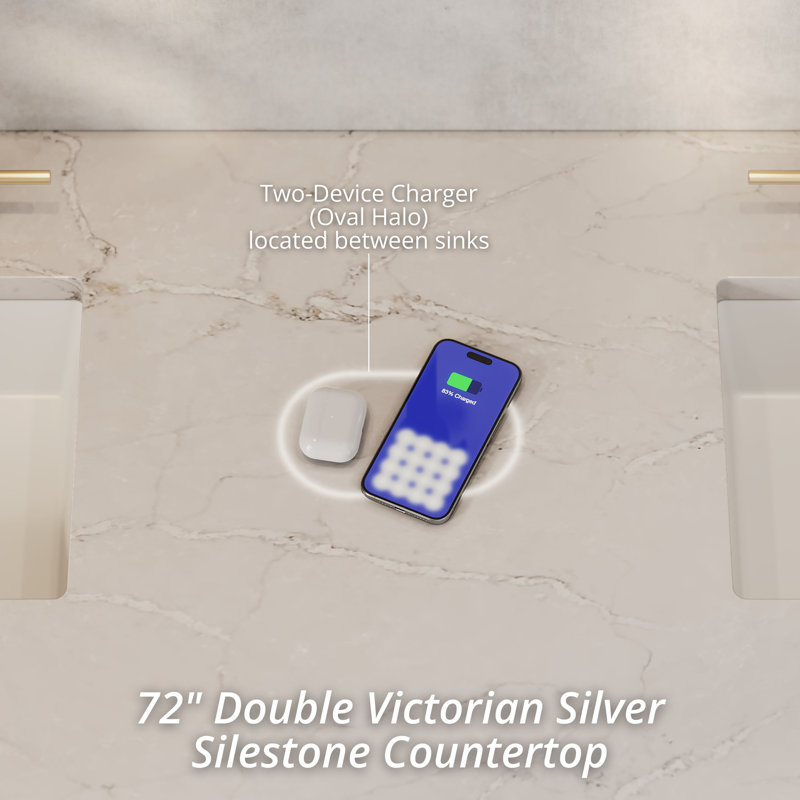 Chicago 72"W Double Vanity W/ Freepower Wireless Charger, Smokey Celadon, Victorian Silver
