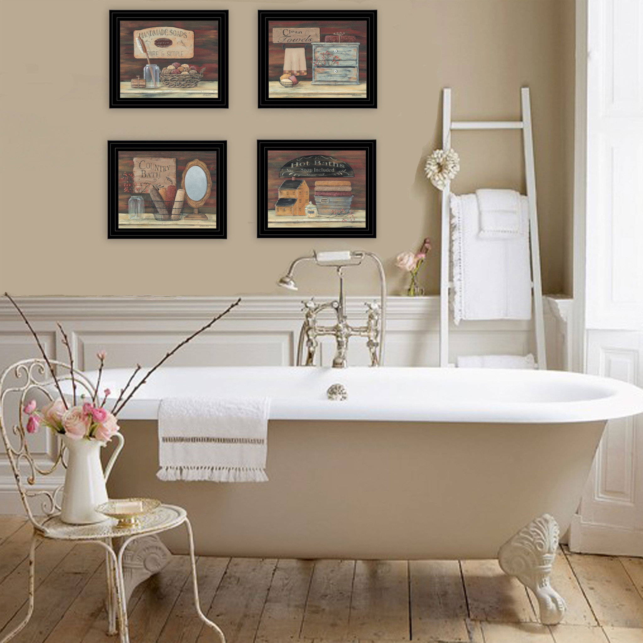 ZeaZu Set Of Four Bathroom Collection 1 Black Framed Print Bathroom ...