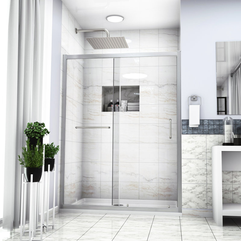 Cabine de douche coulissante simple 48 po x 72 po, nickel brossé - Solution élégante pour salle de bain l 48 po x H 72 po, conception épurée pour