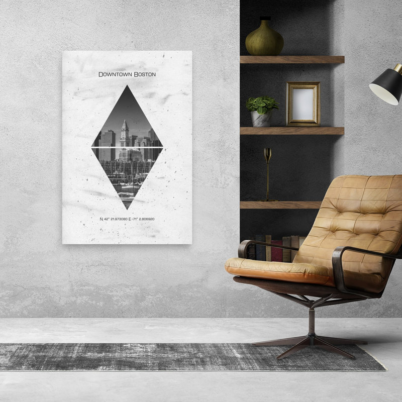 Downtown Boston Harbor Abstract Geometric Modern Architecture City Wall Art Print, 48" H x 32" W