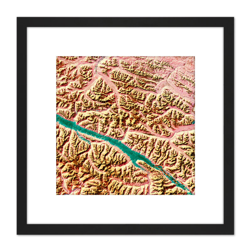 Abstract Pink Gold Mountains Green River - Single Picture Frame Painting