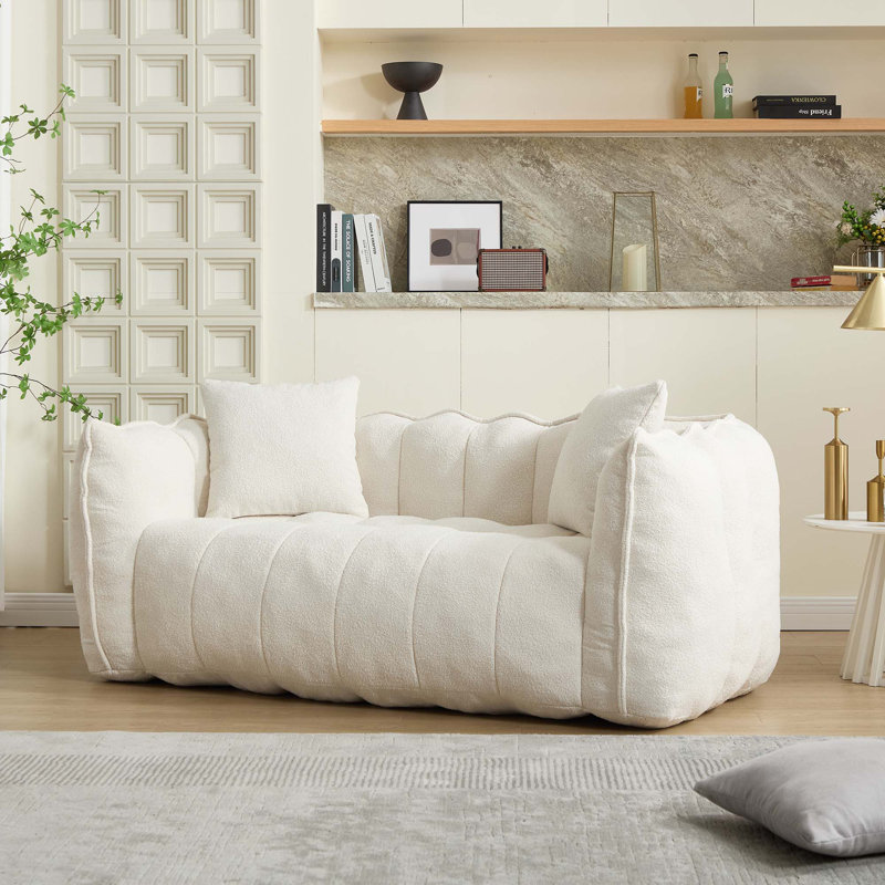  Bean Bag Sofa Large Bean Bag Chair Tufted Loveseat, White Polyester