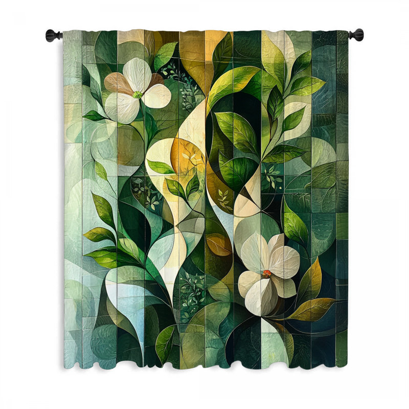 Rideaux de fenêtre botaniques à motif floral traditionnel, 1, 50" W x 84" L