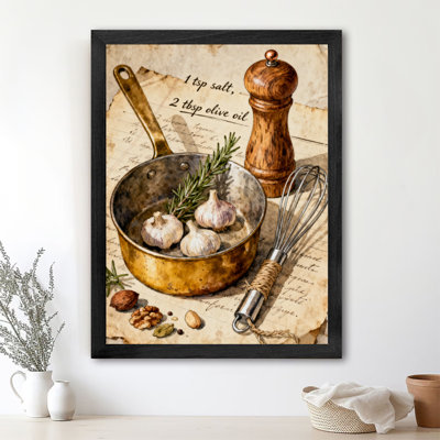 Art encadré noir, ustensiles et ingrédients de cuisine rétro, impressions encadrées de style rétro