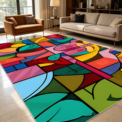 1PC Stained Glass Cubist Abstract Art area rugs for Living Room, Soft and Comfortable, Suitable for all seasons, easy-to-maintain, machine washable, suitable for kitchen, dining room, bedroom, entryway, patio, Home Decor, Outdoor Decor.