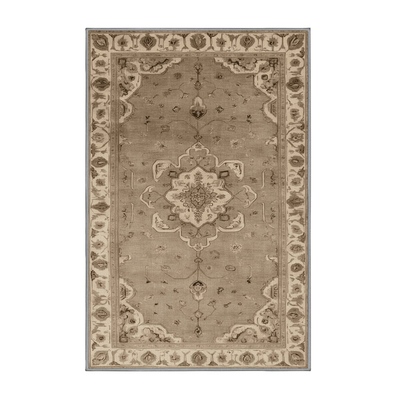 Tapis gris Tabriz lavable à la machine, Rectangle 5 pi x 7 pi