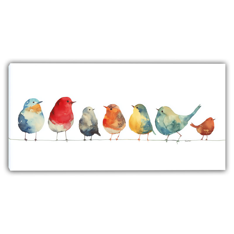 «Chirpe Together», aquarelle d'oiseaux sur toile tendue, H 20 po x l 40 po