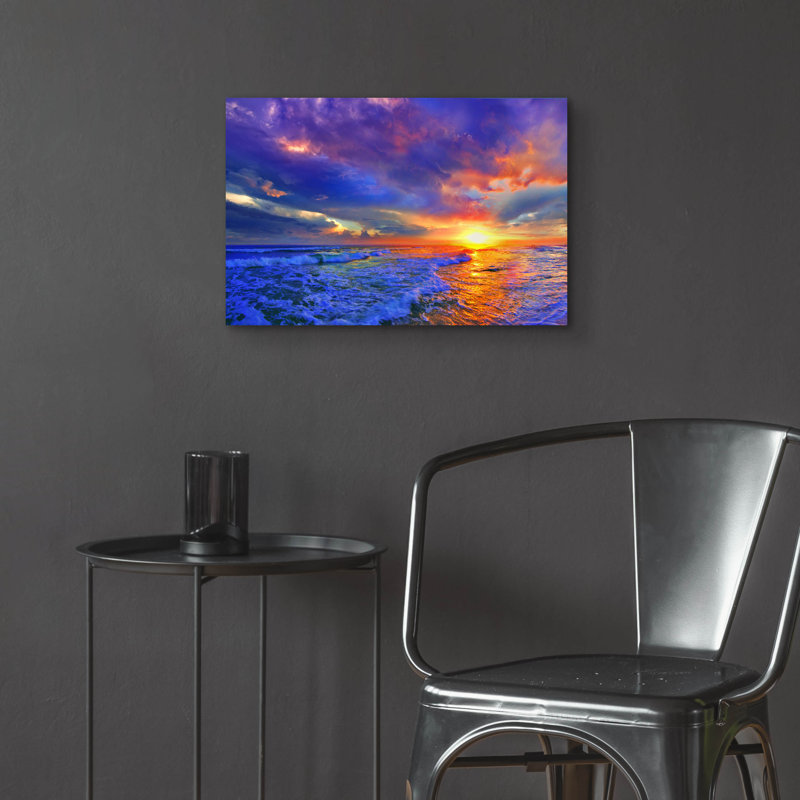 «Romantic Pink Purple Cloud Sunset Beach» par Ezra Tanner, art en verre acrylique Wal, H 16 po x l 24 po x P 0,2 po