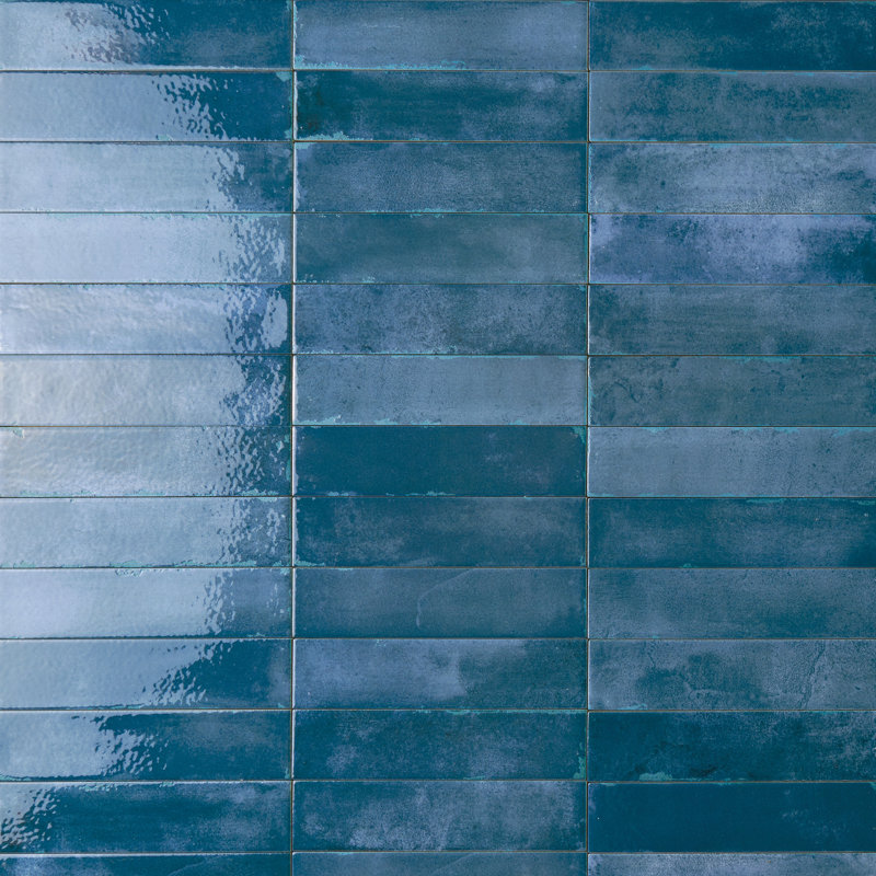 Mirage 2" x 10" Zellige Porcelain Wall Tile, Blue