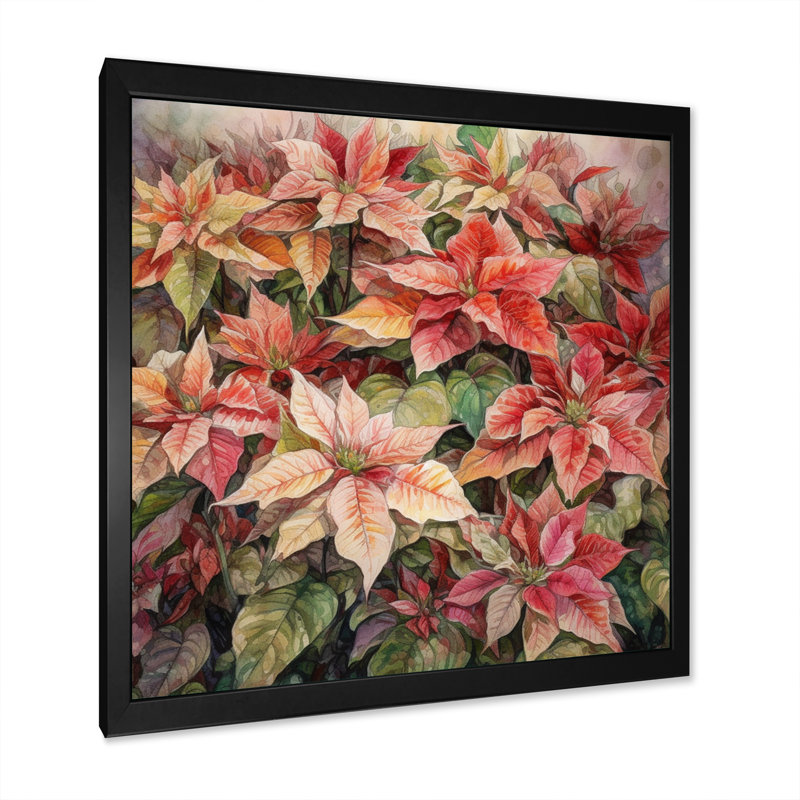 Symphonie de poinsettias rouges sur toile, Cadre photo noir, H 16 po x l 16 po x P 1 po
