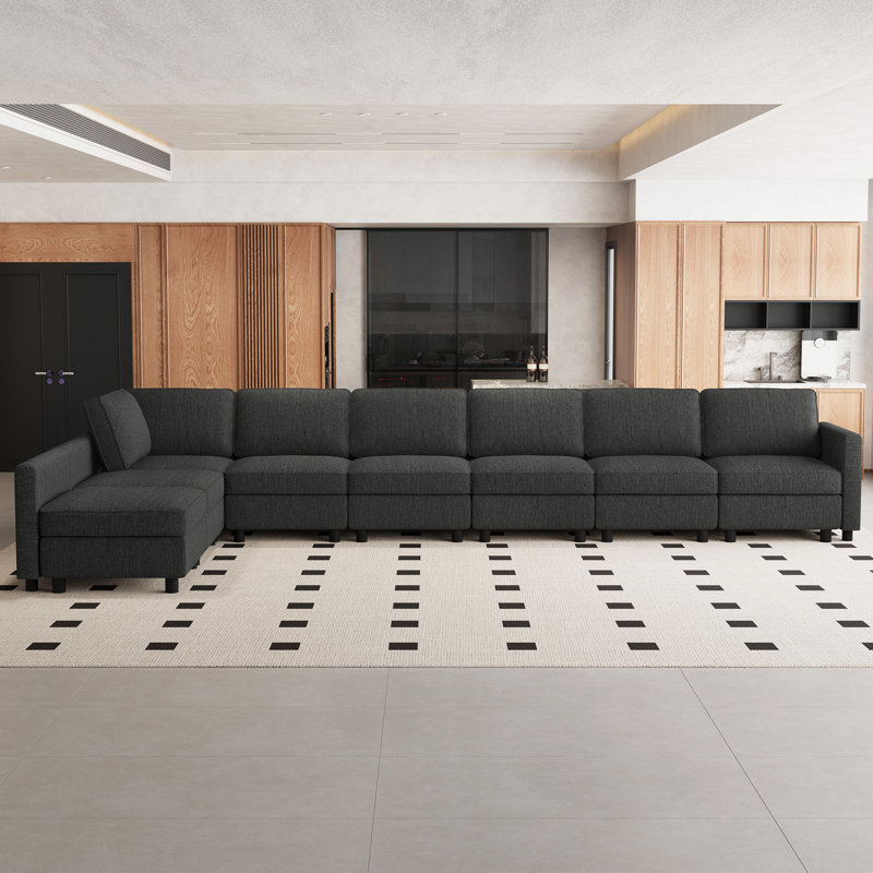 L-Shaped Modular Sectional Sofa With Storage, Dark Gray Polyester Blend