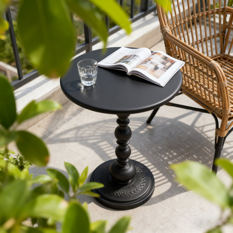 Vintage Matte Black Round Side Table