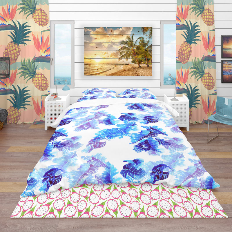 Ensemble de housse de couette tropical, Housse simple + 1 taie décorative
