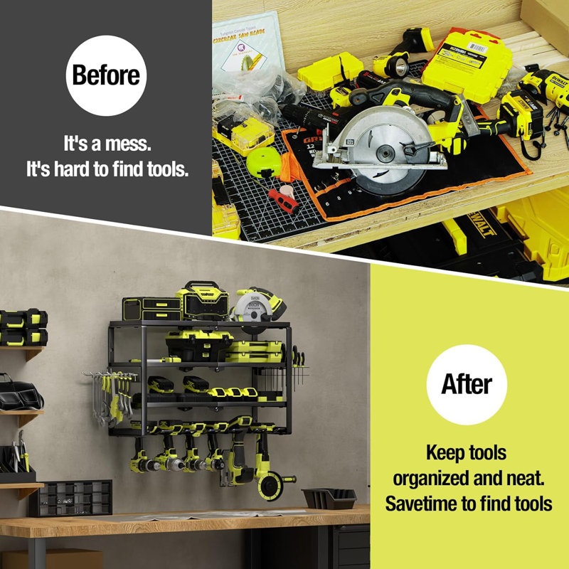 24-Inch 4-Layer Power Tool Storage Rack With Charging Shelf - Wall Mount Organizer For Drills, Tools, And Accessories