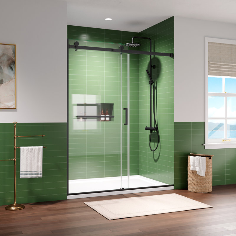 56"-60" W X 75" H Single Sliding Semi-Frameless Shower Door With 8Mm Clear Tempered Glass