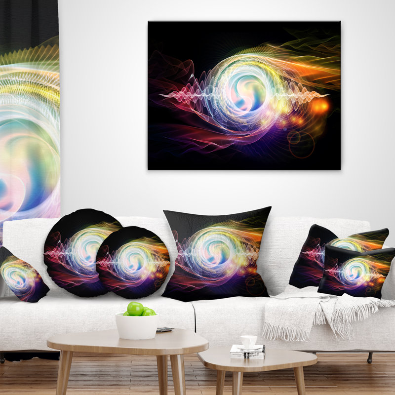 Vague lumineuse en particules sur fond noir - coussin imprimé abstrait, 16 po x 1 po, Coussin décoratif