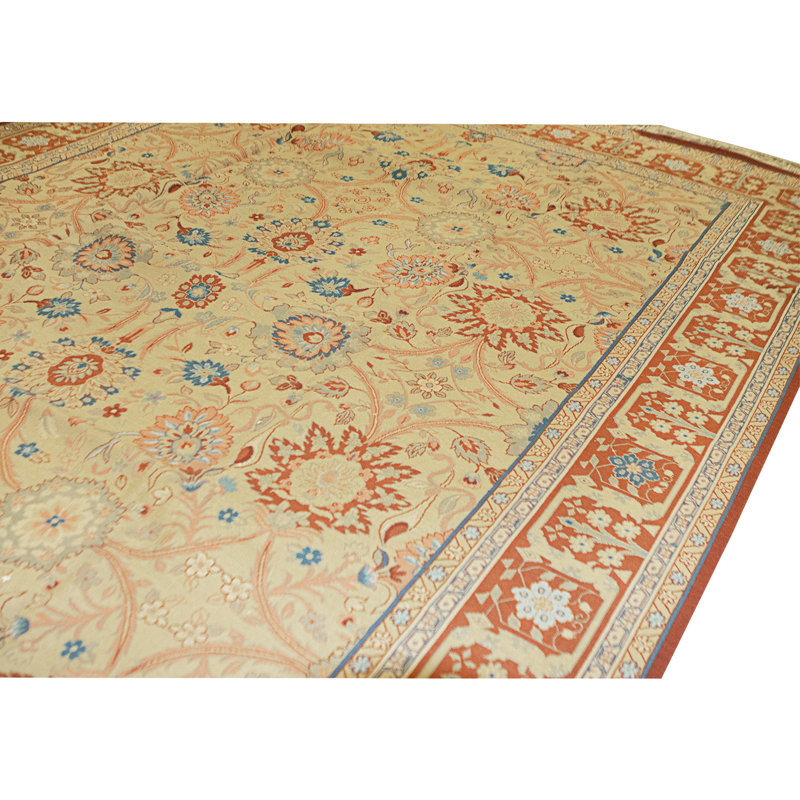 Hand Knotted Wool Area Rug in Gold