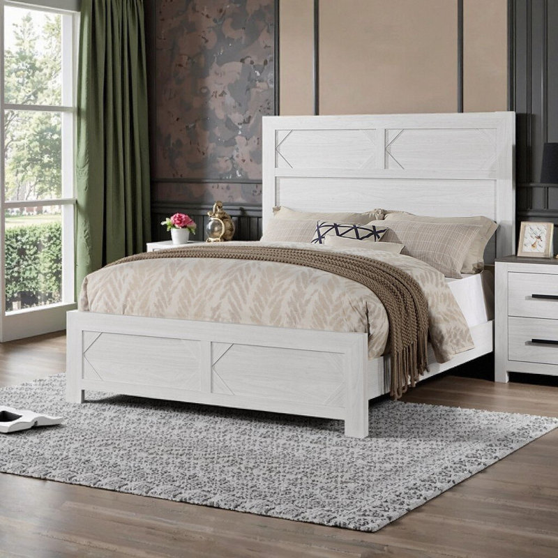 Structure de lit de style campagne moderne blanc uni avec tête de lit haute L 85 po x l 63 po