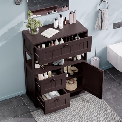 Armoire de rangement de plancher de salle de bain moderne autoportante - 1 porte 3 tiroirs, armoire de rangement polyvalente pour le salon de la cuisine