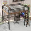 Lit mezzanine double en métal avec DEL, bureau intégré et amp; Rangement - Aucun sommier requis, robuste et robuste Stable